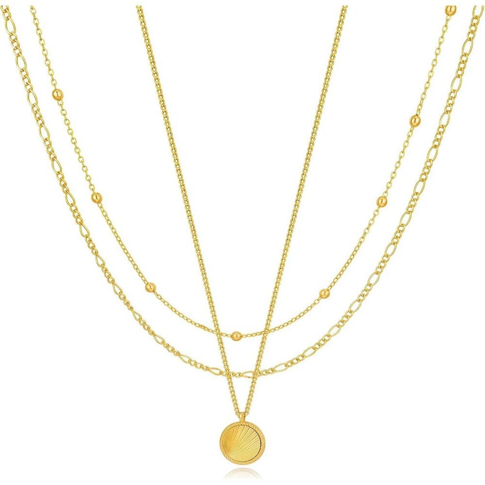Women's Gold Plated Circle Pendant Dainty Stackable Layering Pendant Necklace